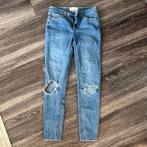 Ripped Fringe Mid-Rise Jeans